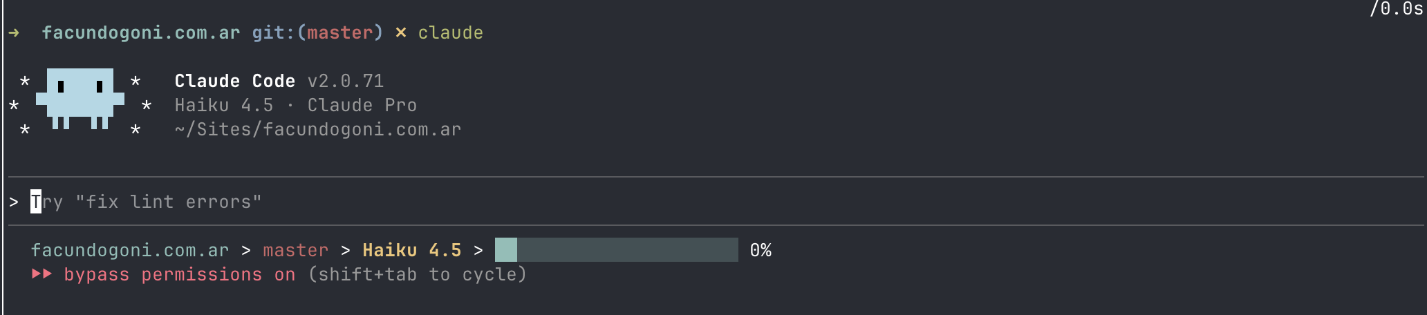 Claude Code status line showing a context usage progress bar.